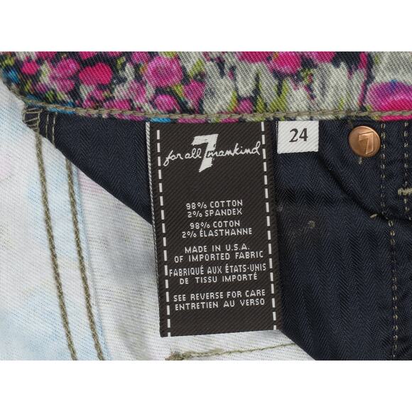 7 For All Mankind Floral Abstract Skinny Stretch Jeans 24 - Picture 4 of 5